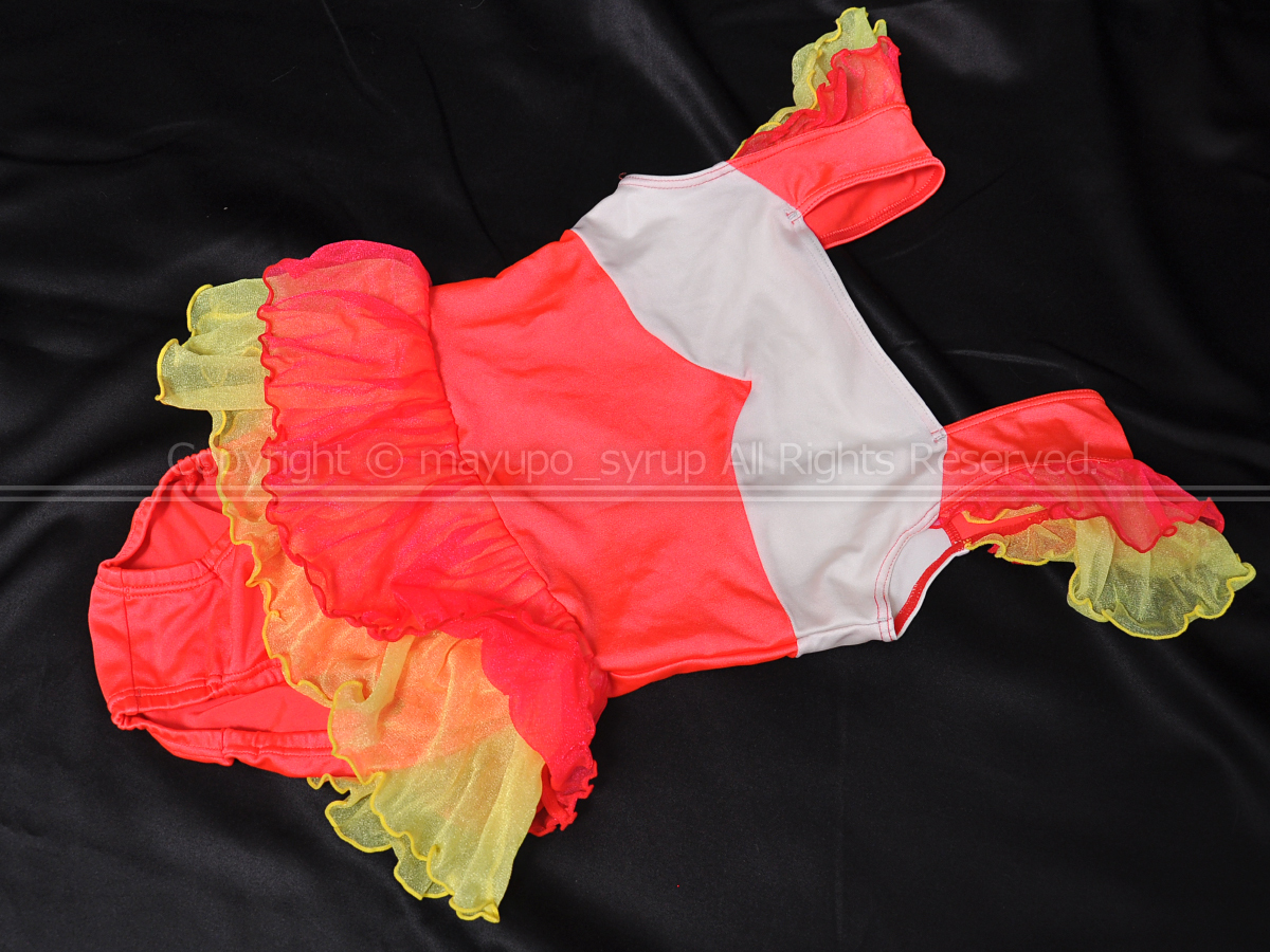 L1198-05★美品 コージプランニング フリル袖 新体操レオタード オレンジ SS拍卖