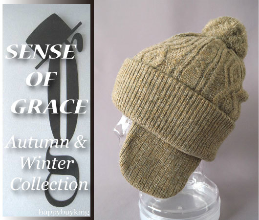 graceグレース★2way耳あて付ニットキャップ【BE】新品 男女兼用 手洗いOK ケーブル編み ボンボン ニットワッチ センスオブグレース拍卖