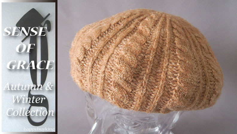 graceグレース★ケーブル編みニットベレー帽【BE】新品 定価¥3600 サイズ調節可能 男女兼用 センスオブグレース拍卖