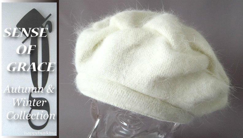 graceグレース★アンゴラニットバスクベレー帽【白】新品 定価¥4900 サイズ調節可能 男女兼用 ハンドメイド スモッキング刺繍拍卖