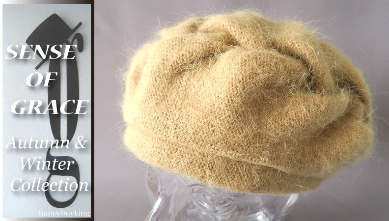 graceグレース★アンゴラニットバスクベレー帽【BE】新品 定価¥4900 サイズ調節可能 男女兼用 ハンドメイド スモッキング刺繍拍卖