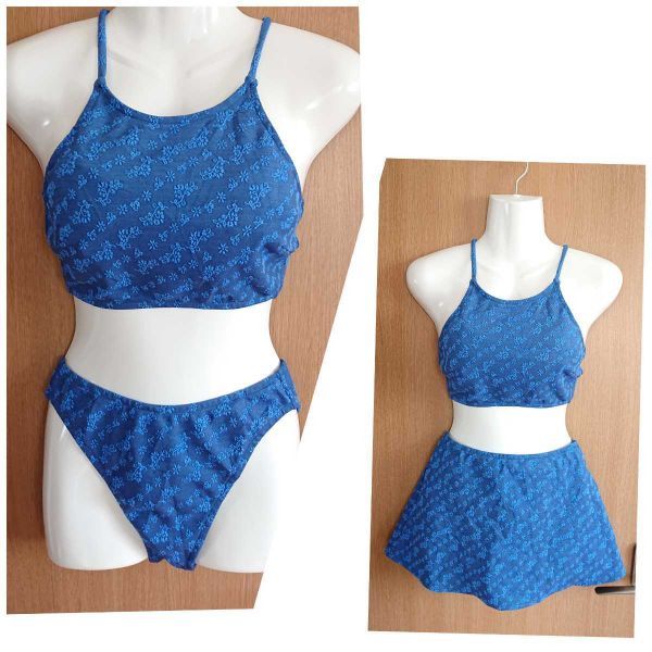 ☆NON NUIT☆デニム×お花刺繍威力☆ビキニ3点☆ミニスカート付き☆日本製☆(株)シーズン☆拍卖