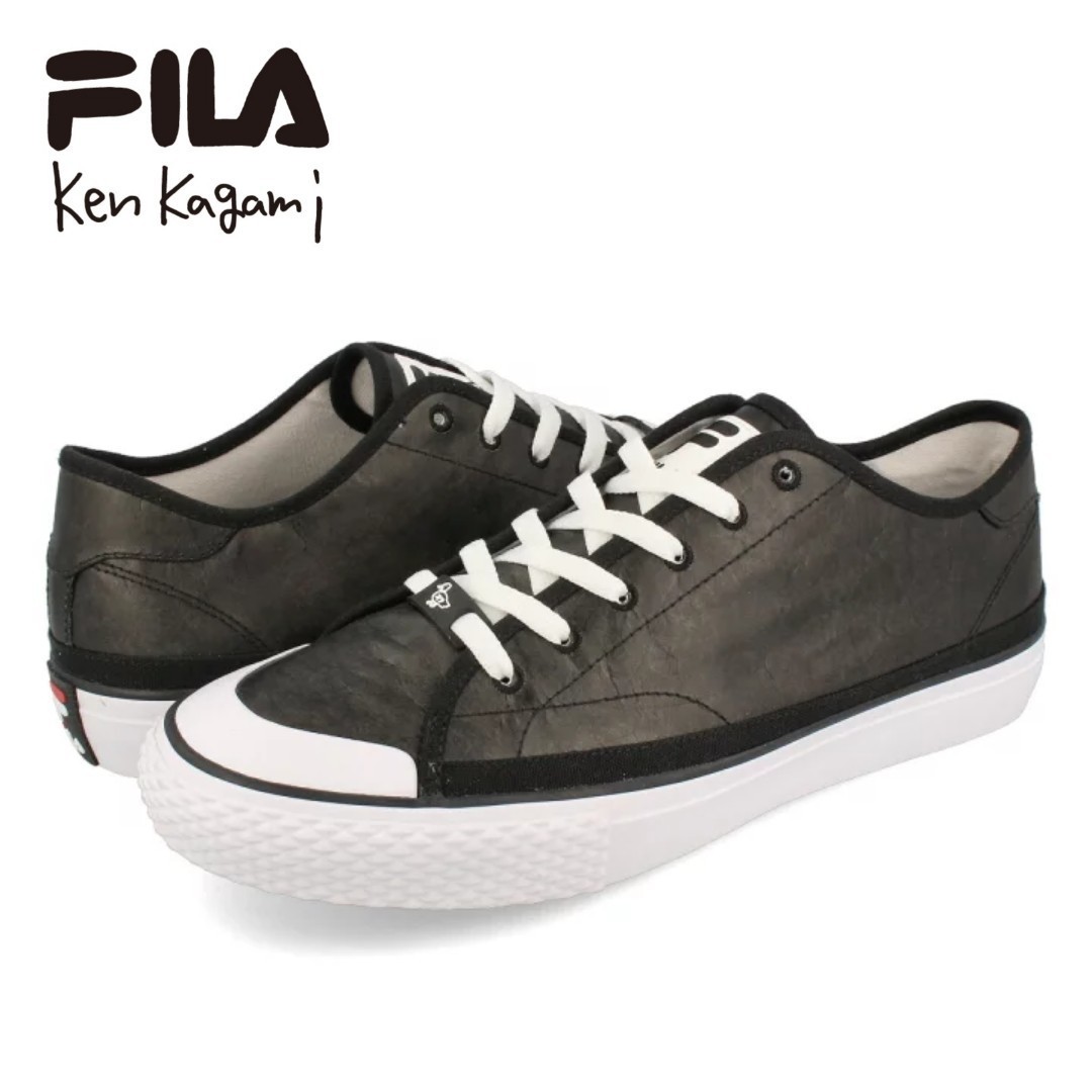 最値!新品!定8690円!異色のコラボ!現代美術作家【ケン カガミ】×フィラ【FILA】モンロー SP X高級スニーカー!ブラック×ホワイト!黒白 28拍卖