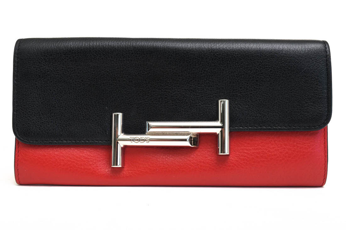 TOD'S トッズ 長財布 ラムレザー 子羊革 ダブルT バイカラー 小銭入れあり拍卖