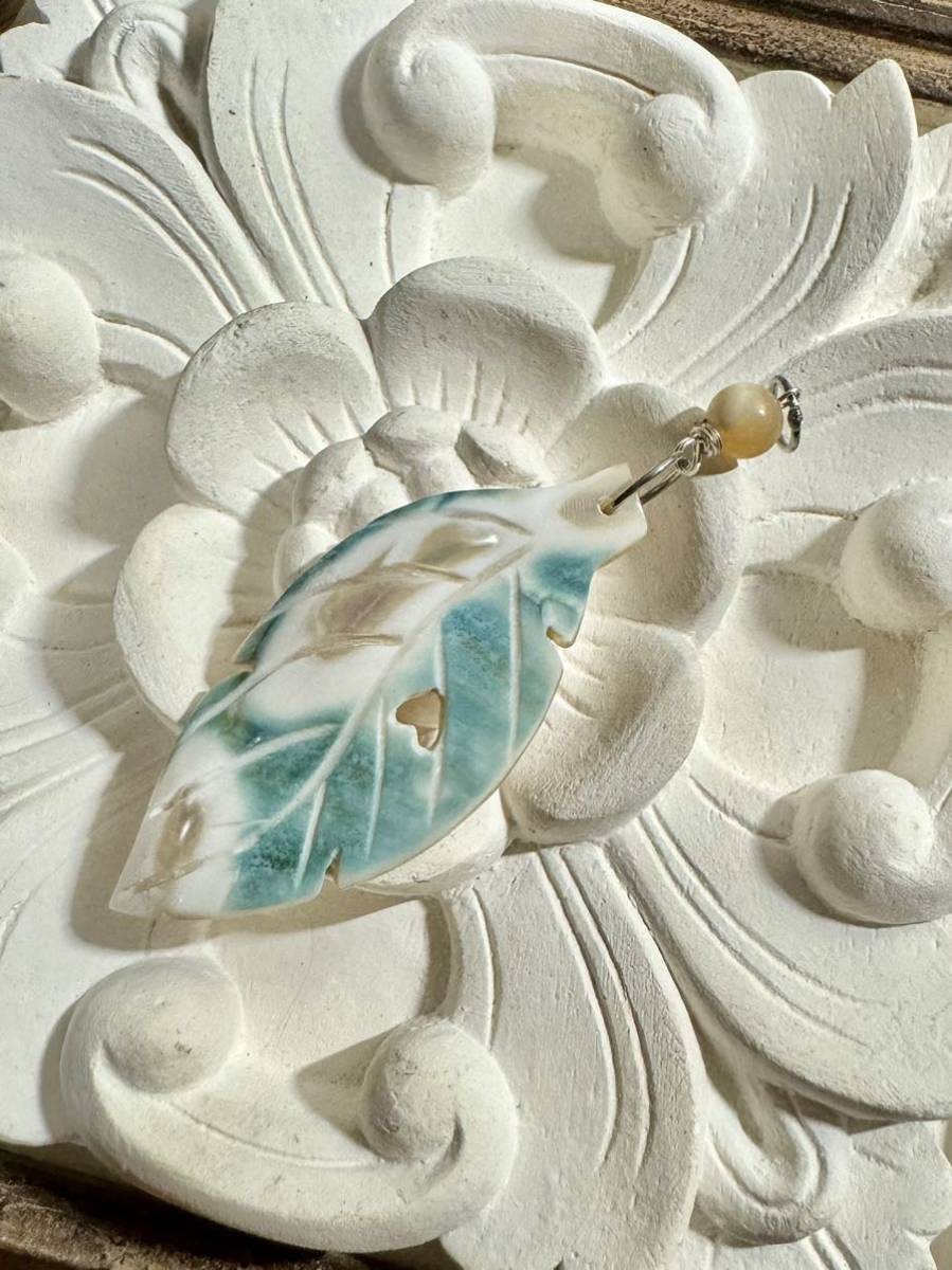 ■ 夜光貝 シェル リーフ デザイン ペンダントトップ ☆。.:*・゜葉っぱ 夜光貝丸玉 ハート 3800拍卖