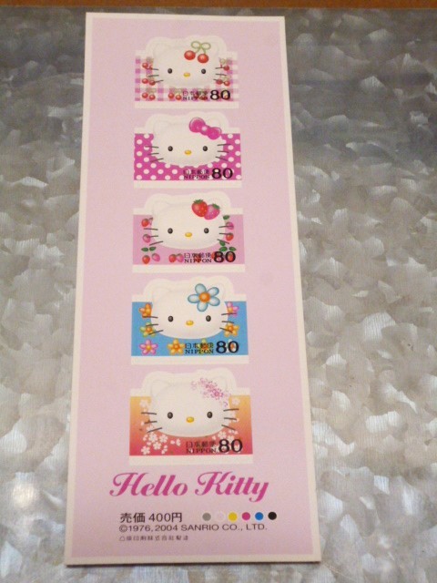 即決 サンリオ 2004年 キティ 80円切手 5枚 1シート 未使用 シール切手 さくらんぼ いちご フラワー 花拍卖