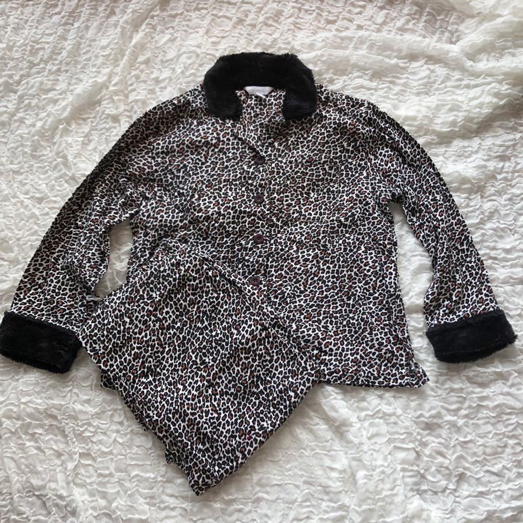 日本未入荷 インポート CHARTER CLUB チャータークラブ パジャマ ヒョウ柄 ボア襟 ナイトウエア ルームウエア 長袖 XS ★1000拍卖