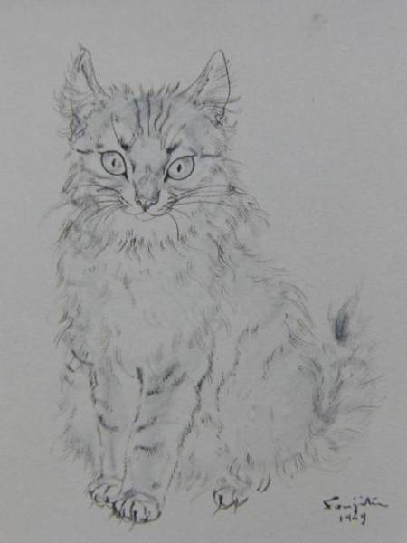 藤田 嗣治、猫 B、版上サイン入り、希少な額装用画集より、新品高級額装付、状態良好、送料無料、wanko拍卖