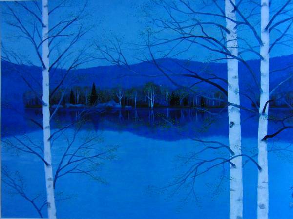 東山魁夷、湖靜、限定、大判額装画版、版上落款入、新品額・オーダーマット額装拍卖