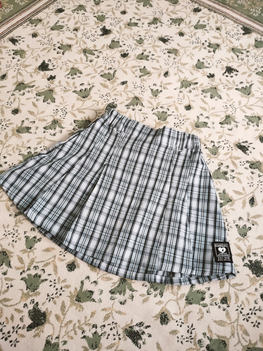 KANGOLカンゴール ミントグリーンチェックスカートヒダスカート 140拍卖