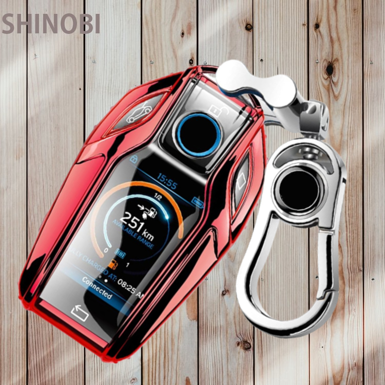 BMW専用 ディスプレイキー スマートキーケース キーホルダー付き 高品質TPU素材 (5 6 7 8 シリーズ X3 X5 X7 i8 M8) レッド拍卖