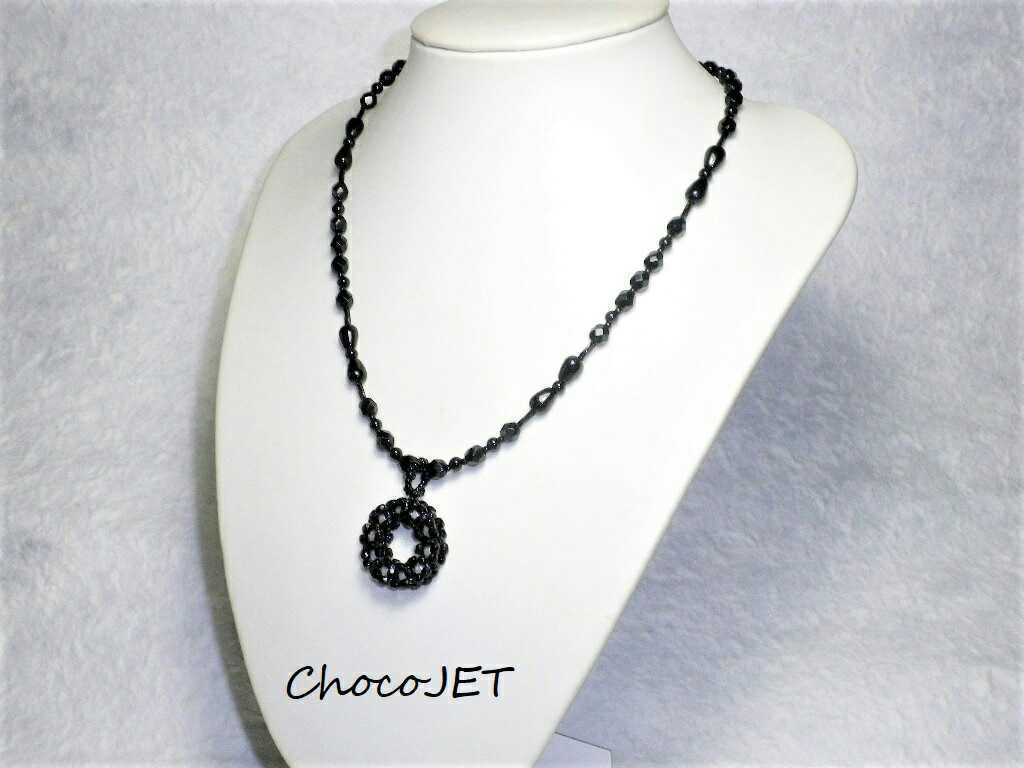 ブラックチェコクリスタルビーズ・リングネックレス 黒色丸輪拍卖
