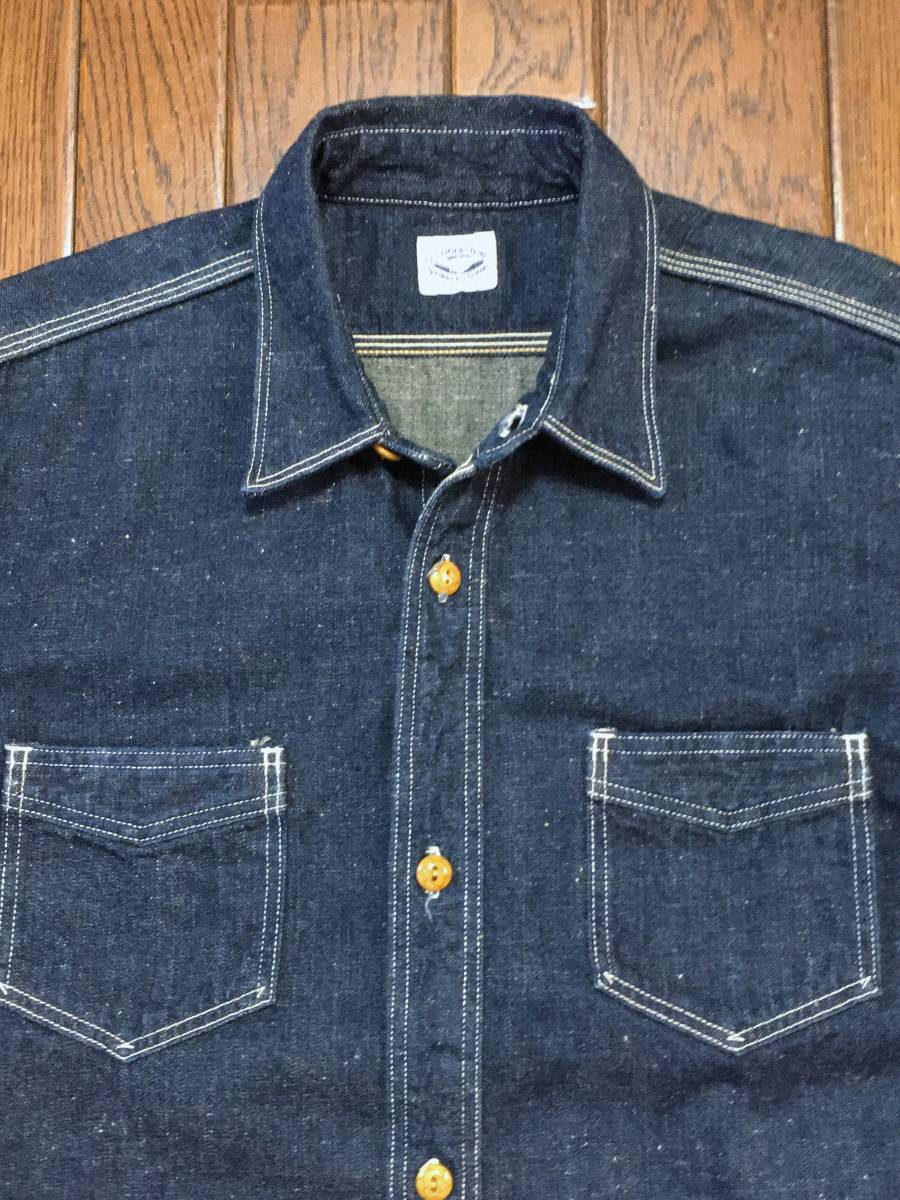 J.S.Homestead ジャーナルスタンダード ホームステッド マチ付き ビンテージ調 インディゴ ネップ デニム ワークシャツ S 日本製拍卖