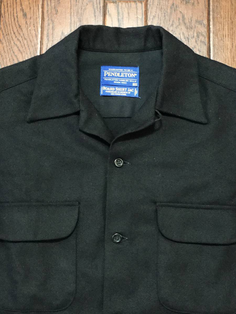 ペンドルトン Pendleton ユーズド 長袖 ウールシャツ XXS 黒 ブラック フラップポケット ボックス型 真っ黒拍卖