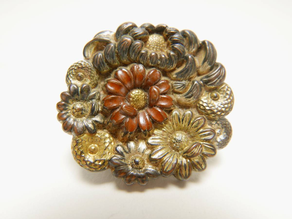 【古美道】菊花文 金工細工 アンティーク帯留 和装小物 78012001拍卖