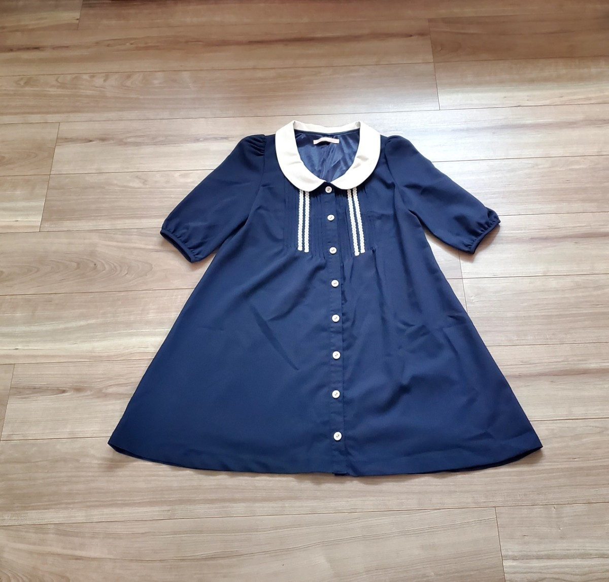 レディース dazzlin ワンピース ミニワンピース 五分丈 Sサイズ ネイビー系拍卖