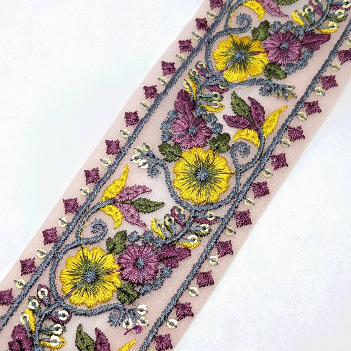 インド刺繍リボン 約56mm メッシュパープル PL001拍卖