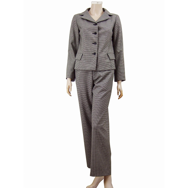 新品同様★レキップ ヨシエイナバ*L'EQUIPE YOSHIEINABA*レディース*黒白*しっとりウール*パンツスーツ*7.9号(S.Mサイズ.36.38)拍卖