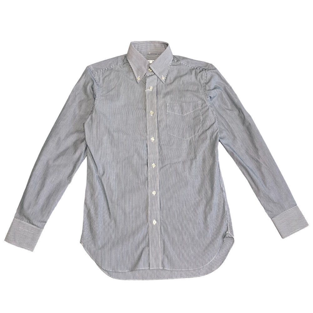 新品正規70%OFF BUONA GIORNATA BG ボナジョルナータ ドレスシャツ S ストライプ 紺 白 ボタンダウン ラウンドカフス タイト hk056s st拍卖