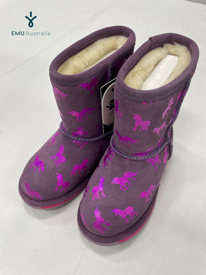 【新品・未使用・箱つき】エミュー EMU Rainbow Unicorn Brumby キッズ 防水 ブーツ パープル 15cm em2k12373grape10拍卖