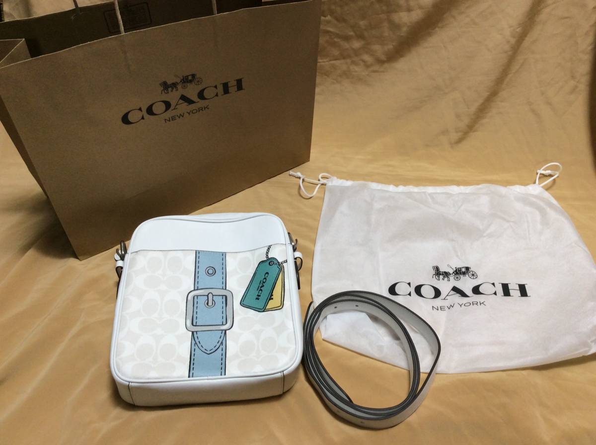 送料込国内アウトレット購入未使用COACH CH200 SVCAH ハドソン クロスボディ 21・シグネチャー キャンバス・トロンプルイユ プリント騙し絵拍卖