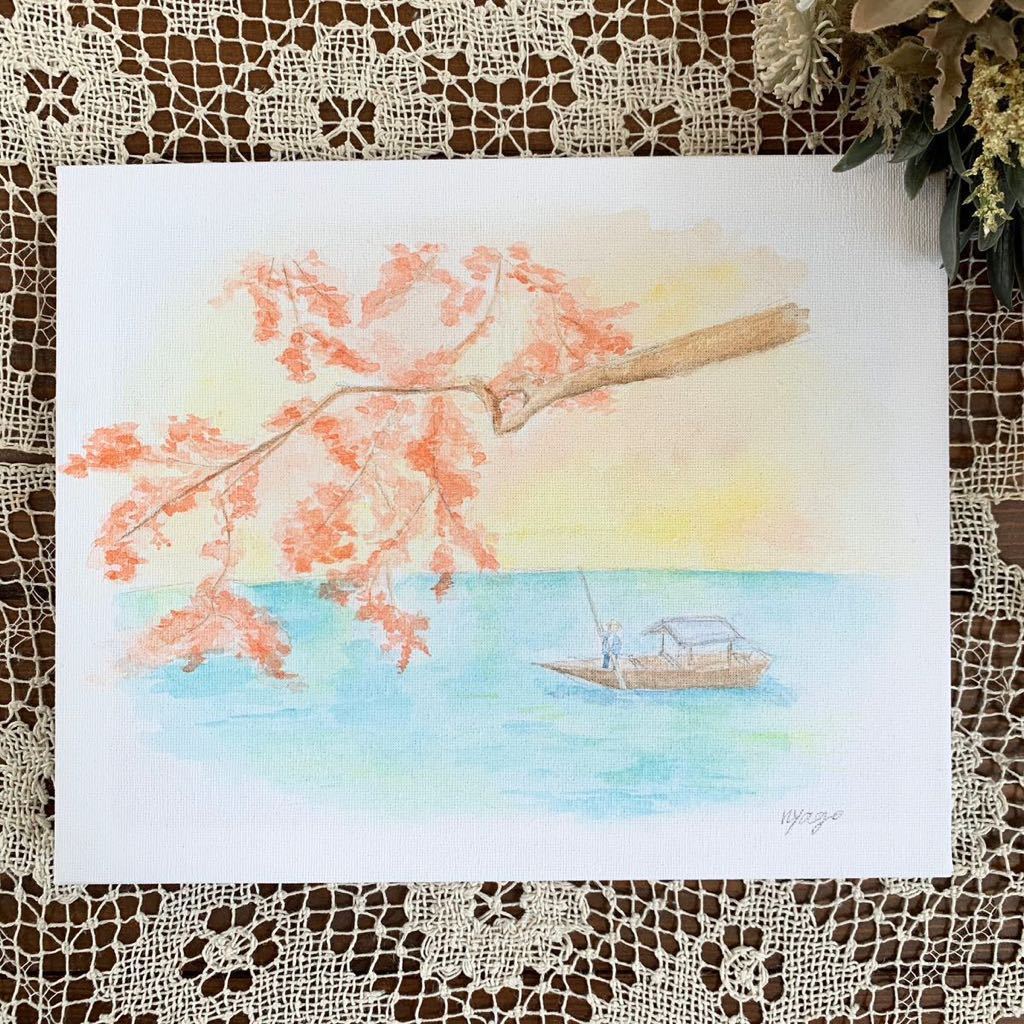 nyago 水彩画 風景画 紅葉 秋 f3 キャンバス オリジナル 絵画 絵 イラスト 手描きイラスト 直筆 原画 アート 観光 インテリア拍卖
