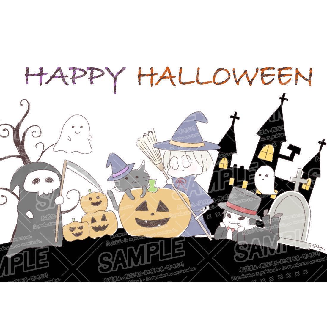 nyago 手描きイラスト ハロウィン オリジナル 女の子 イラスト 絵 カード ゆるい インテリア ハンドメイド 秋 拍卖
