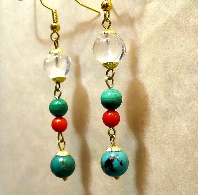 TS510 ピアス 水晶 クォーツ ターコイズ マラカイト サンゴ ハンドメイド 送料無料拍卖