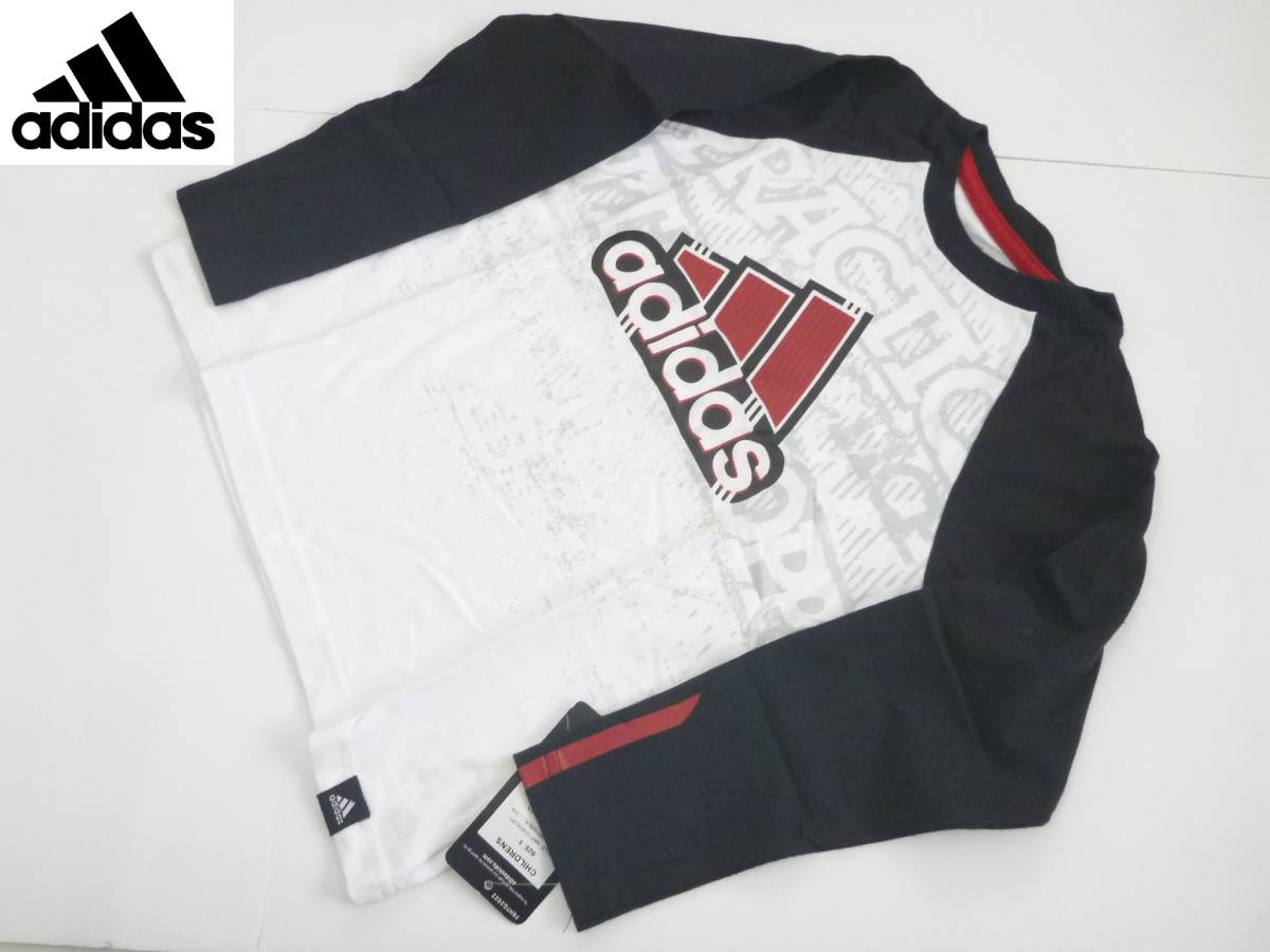 新品 adidas アディダス★綿100 黒×赤×白 長袖 Tシャツ 5…110相当拍卖