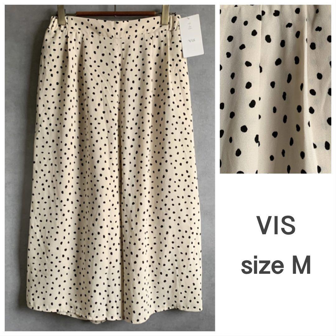 【新品未使用】VIS 手描き風ドットワイドパンツ 春夏 ベージュ 水玉拍卖