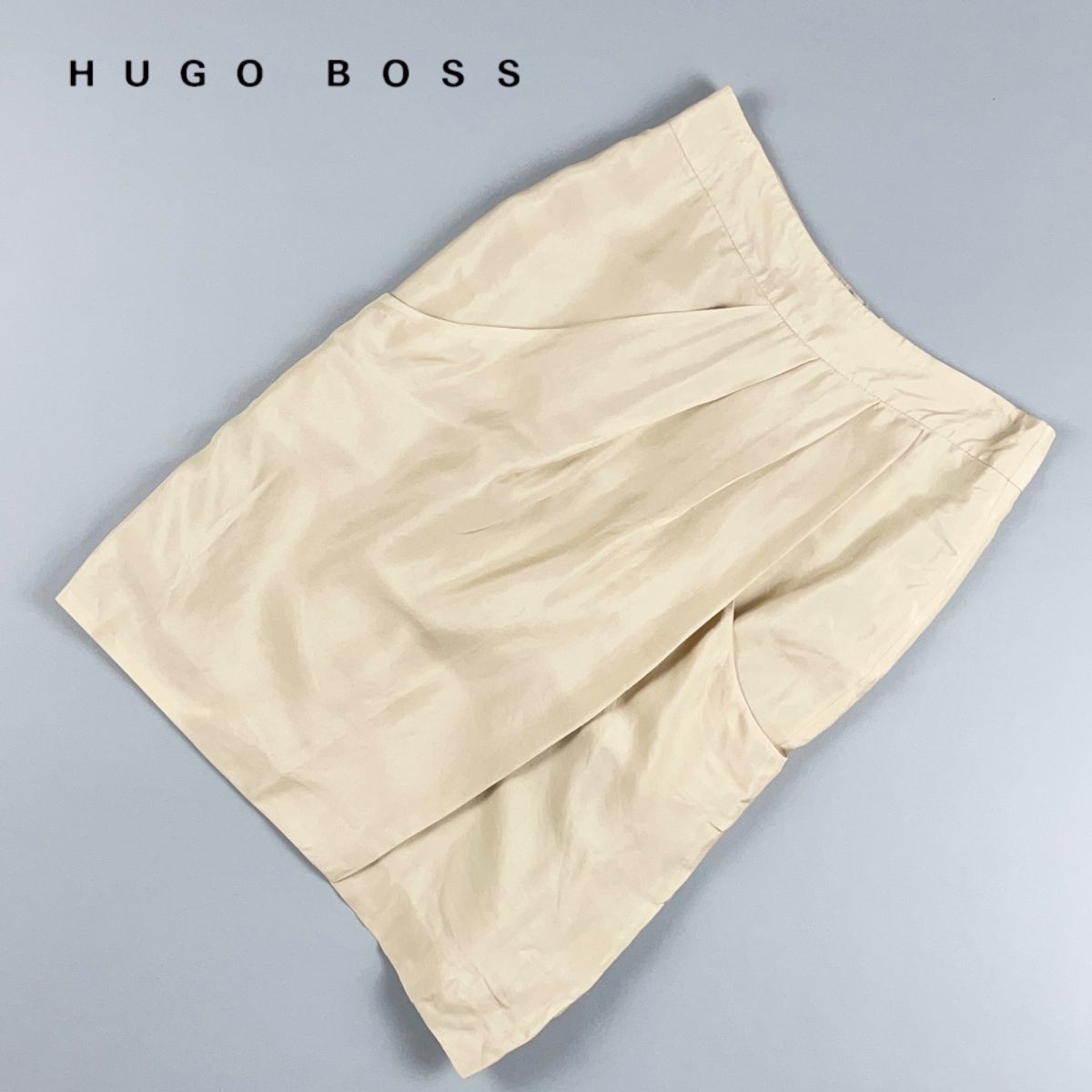 美品 HUGO BOSS ヒューゴボス ポケット デザインタック タイトスカート 膝丈 裏地あり レディース ボトムス ベージュ サイズS*HC555拍卖