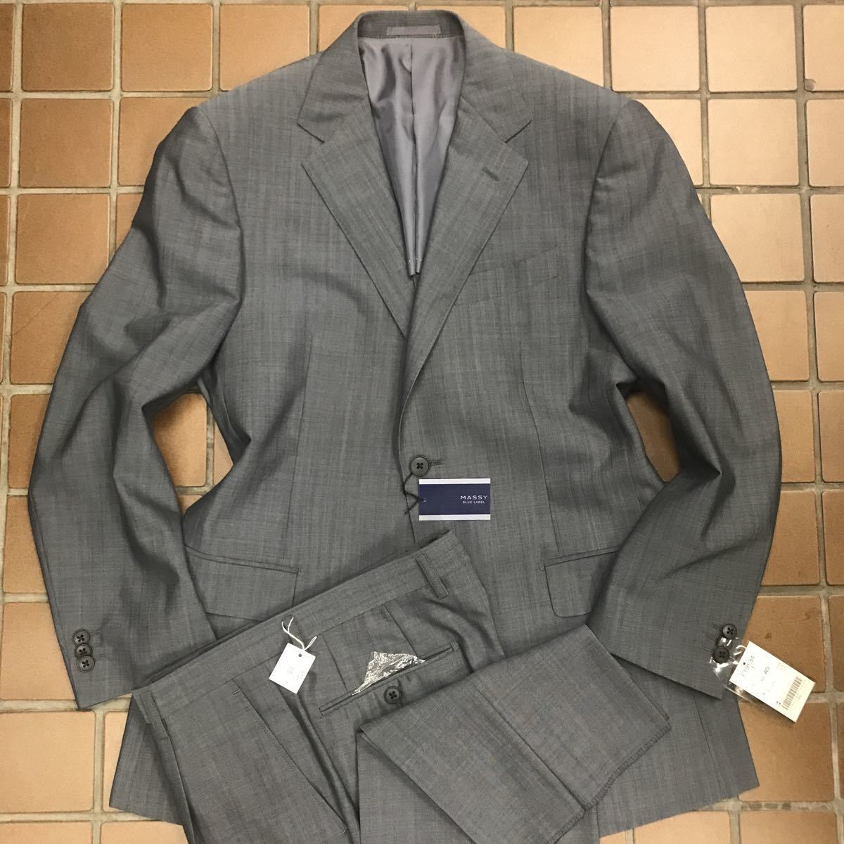 【新品未使用】激安タグ付★紳士服 背広 ストライプスーツ/サイズM AB4★フレンチグレイ/サイドベンツ 1タック/AMFステッチ モヘア混拍卖