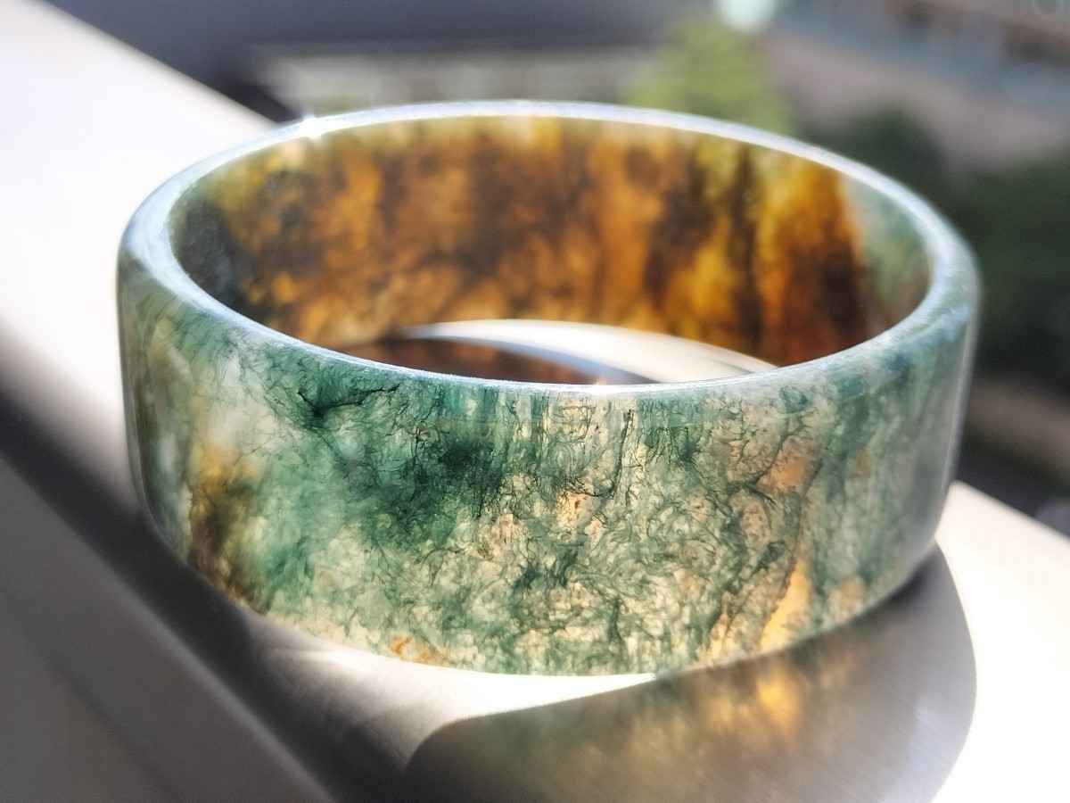 苔瑪瑙こけめのう モスアゲート 水草瑪瑙 天然石 癒しの石 バングル拍卖