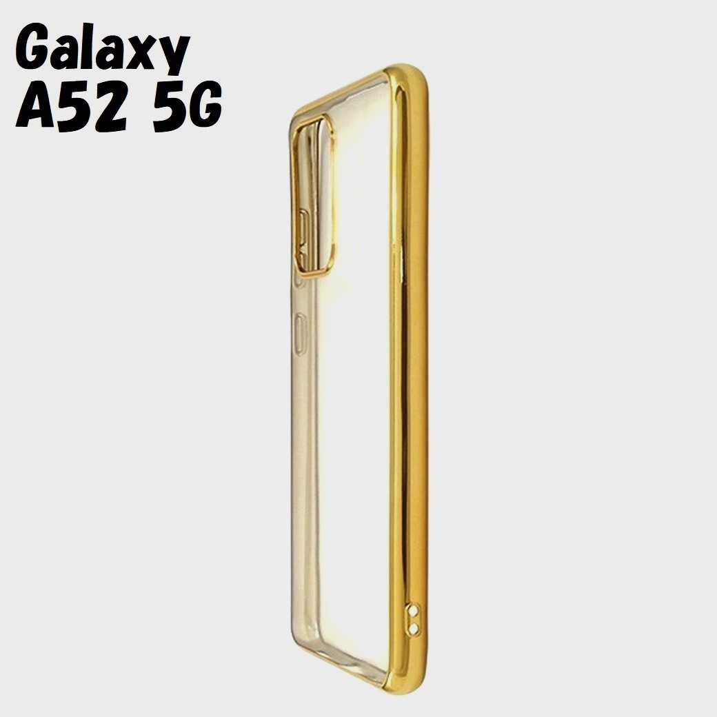 Galaxy A52 5G:メタリック カラー バンパー 背面クリア ソフト ケース★ゴールド 金拍卖