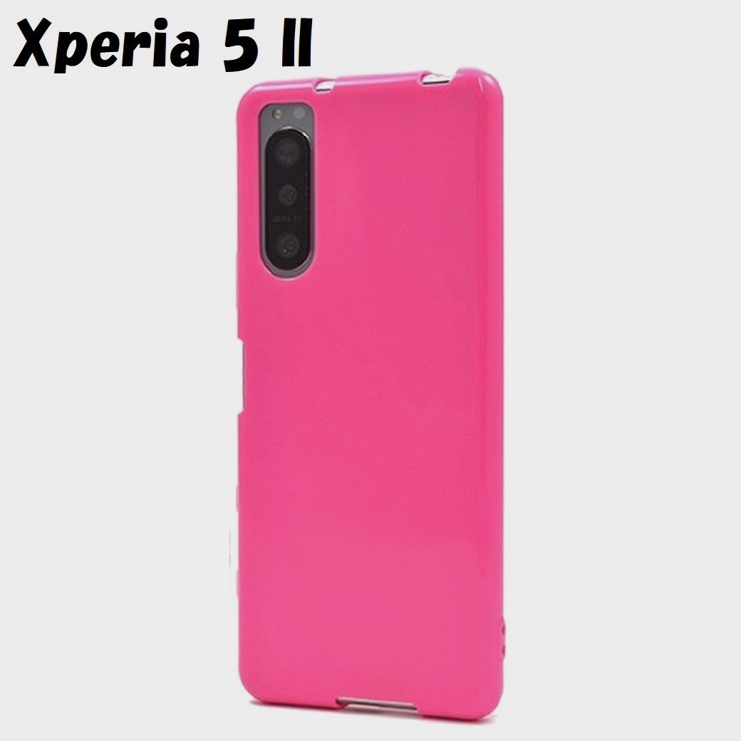 Xperia 5 II:光沢感のある 背面カバー ソフト ケース★ピンク 桃拍卖