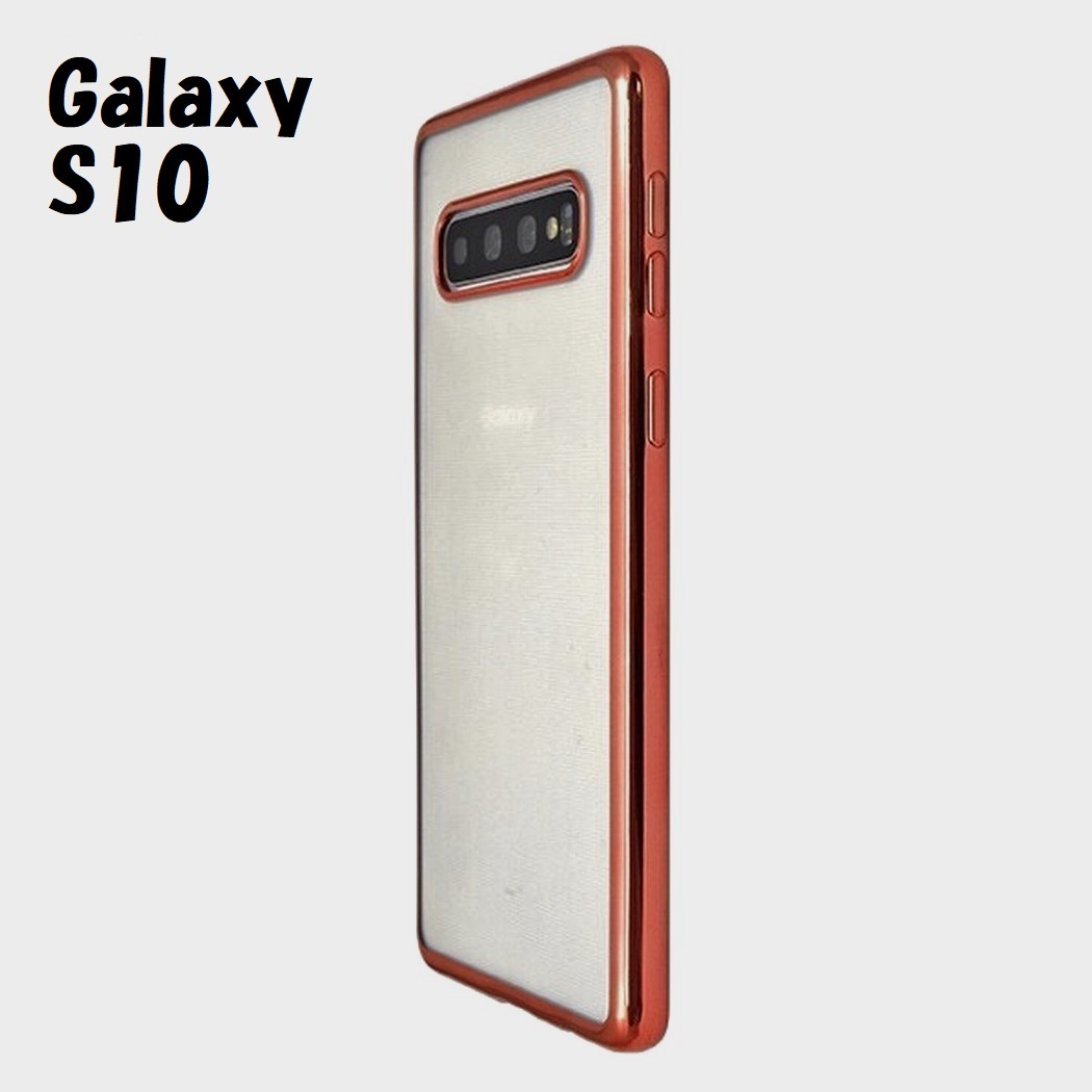 Galaxy S10:メタリック カラー バンパー 背面クリア ソフト ケース★ピンク 桃拍卖