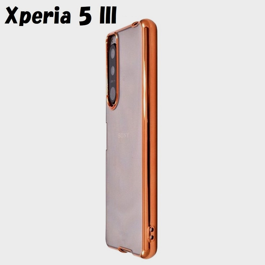 Xperia 5 III:メタリック カラー バンパー 背面クリア ソフト ケース★ピンク 桃拍卖
