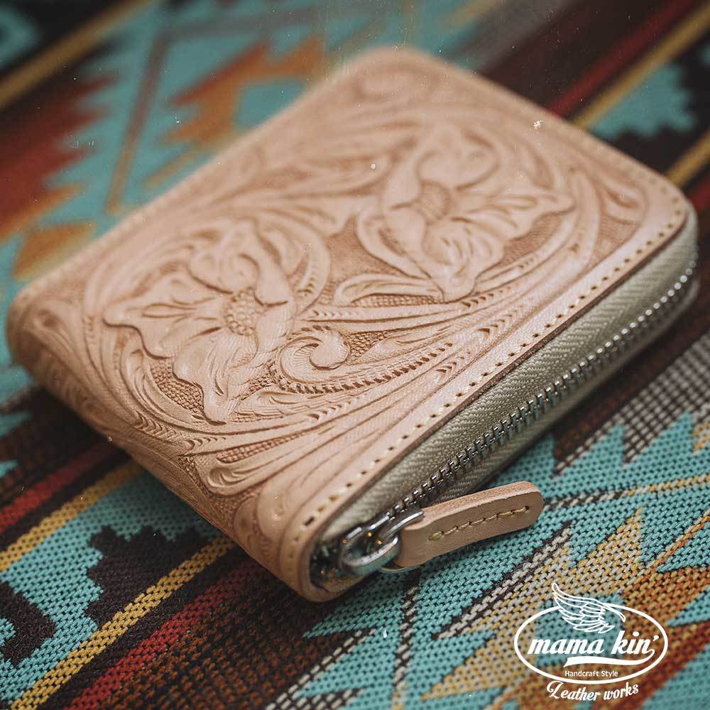 財布/さいふ/カービングウォレット/ラウンドファスナー/レザーウォレット/ヌメ革/牛革/df009cv02np拍卖