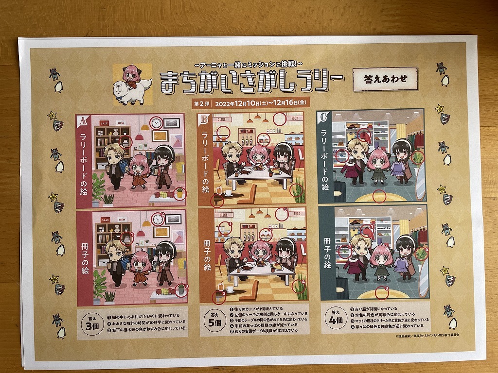 【2025】 スパイファミリー まちがいさがし ラリー 答え ★ SPY × FAMILY 【条件付き送料無料】 拍卖
