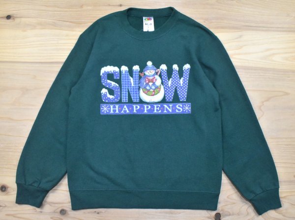 2000sUSA古着 Air Waves スノーマン スウェット sizeS 緑 グリーン 雪だるま snowman 2000年代 Y2K Fruit of the Loom拍卖