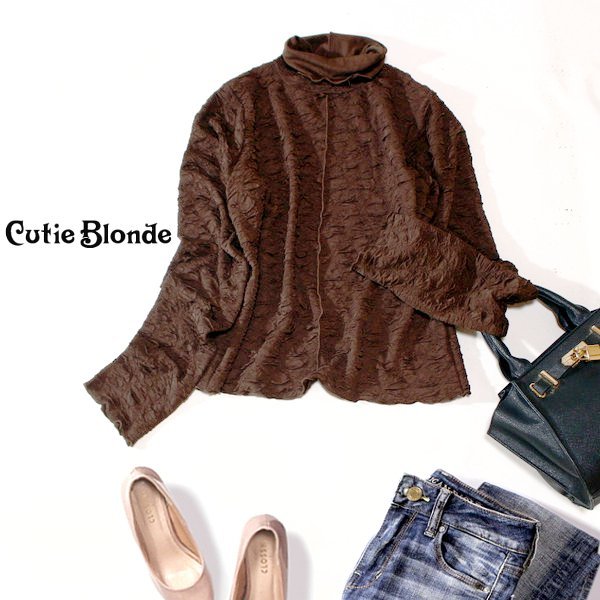 ☆☆ 美品 Cutie Blonde キューティブロンド ☆☆ 綺麗め タートルネック 立体生地 ストレッチ プルオーバー L 秋 合服 23D09拍卖