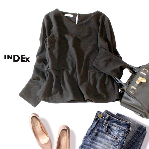 ☆☆ 美品 (株)ワールド INDEX インデックス ☆☆ 可愛い ストレッチ・スーツ生地 タック プルオーバー M 春 秋 合服 23A10拍卖