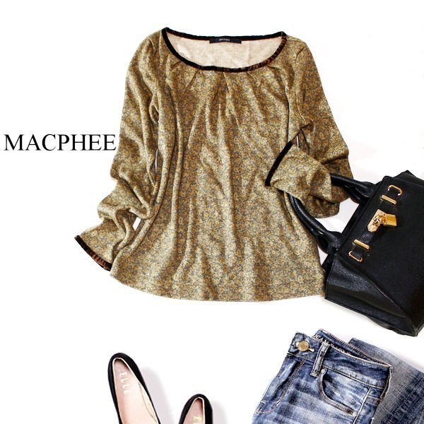 ☆☆ 美品 マカフィー MACPHEE ☆☆ ベロアパイピング ウール混紡 ストレッチ プルオーバー F 秋 細身 23A10拍卖
