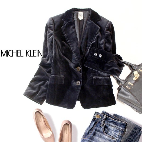 ☆☆ 美品 MICHEL KLEIN ミッシェルクラン ☆☆ 上品綺麗め ベロアジャケット 38号 M 秋 冬 23D10拍卖