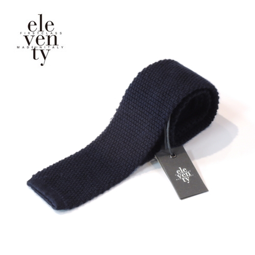 【50%OFF・新品】eleventy(イレブンティ)カシミヤシルクソリッド ニットタイ ネイビー CRA26037拍卖