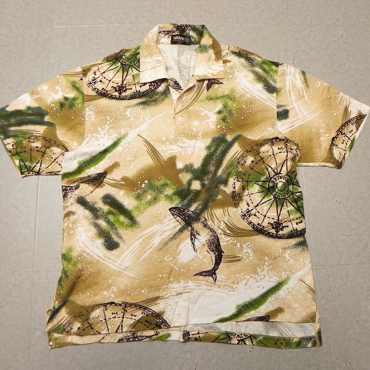 日本製 ヤマハ YAMAHA ゴルフウエア 総柄 半袖 ポロシャツ LL 綿100 状態良好 ★a拍卖