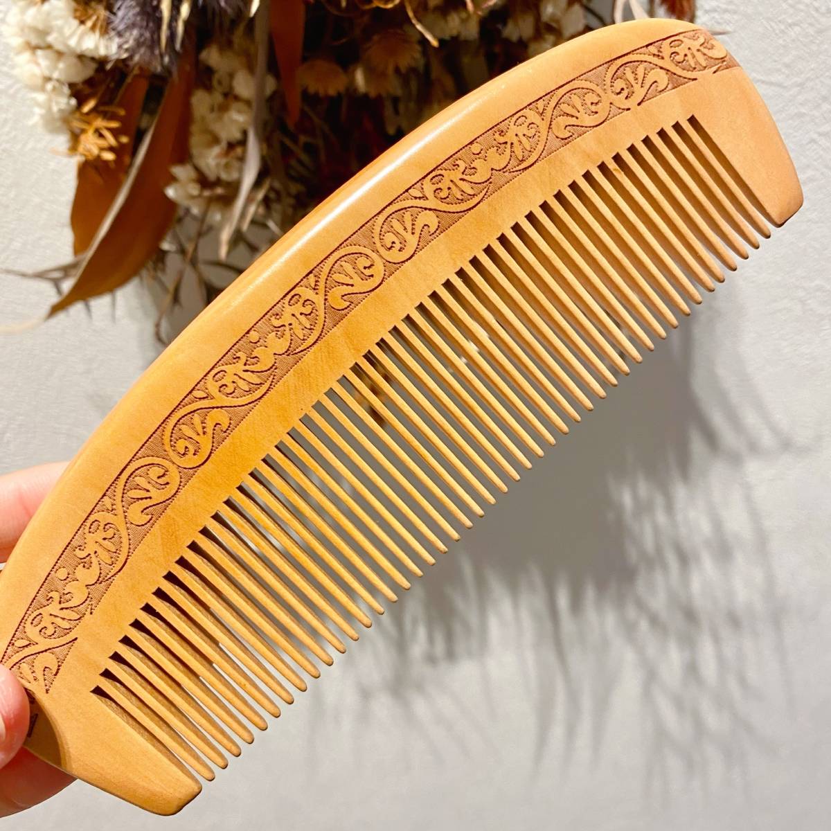 E型 桃の木 彫刻 櫛 運気アップ 厄除け くし クシ ブラシ拍卖