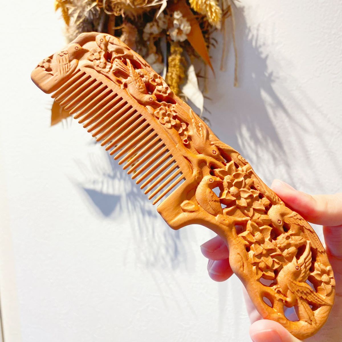 桃の木 彫刻 櫛 運気アップ 厄除け お守り プレゼント くし クシ ブラシ拍卖