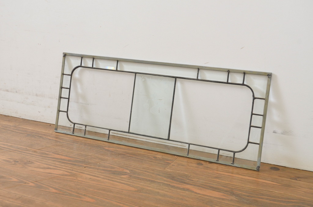 R-064260 アンティーク建具 大正ロマン エッチングガラスのステンドグラス1枚(明り取り、明かり取り、ガラス欄間、窓、建具)拍卖