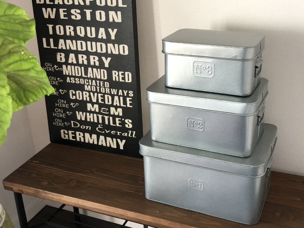 ブリキ ナンバーボックス 3個セット(S/M/L各1個)小物入れ レトロ シャビー 収納ボックス ケース 収納 西海岸 ブルックリン拍卖